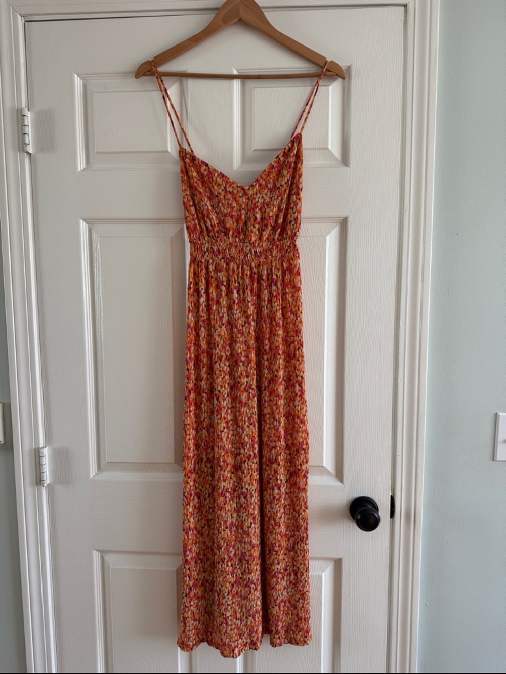 Mango Coral Multi Floral Spaghetti-Strap Maxi Dress